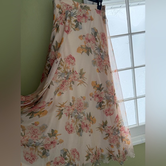 Red Dress Boutique Dresses & Skirts - ❤️Beautiful Cream Pink Cottage Core Maxi Skirt With Beading and Lettuce Trim Hem